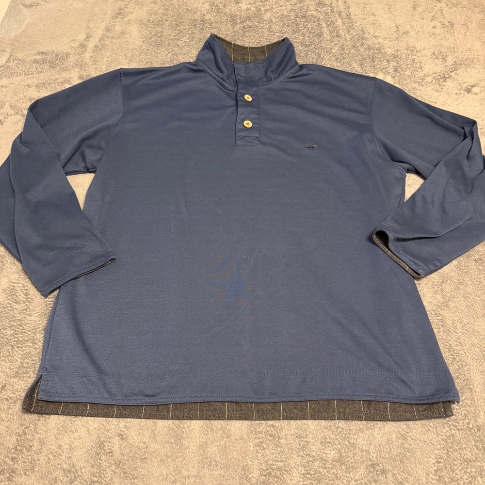 Southern Marsh Mens XL Blue Plaid Lined Long Sleeve Button Pullover Shirt Logo